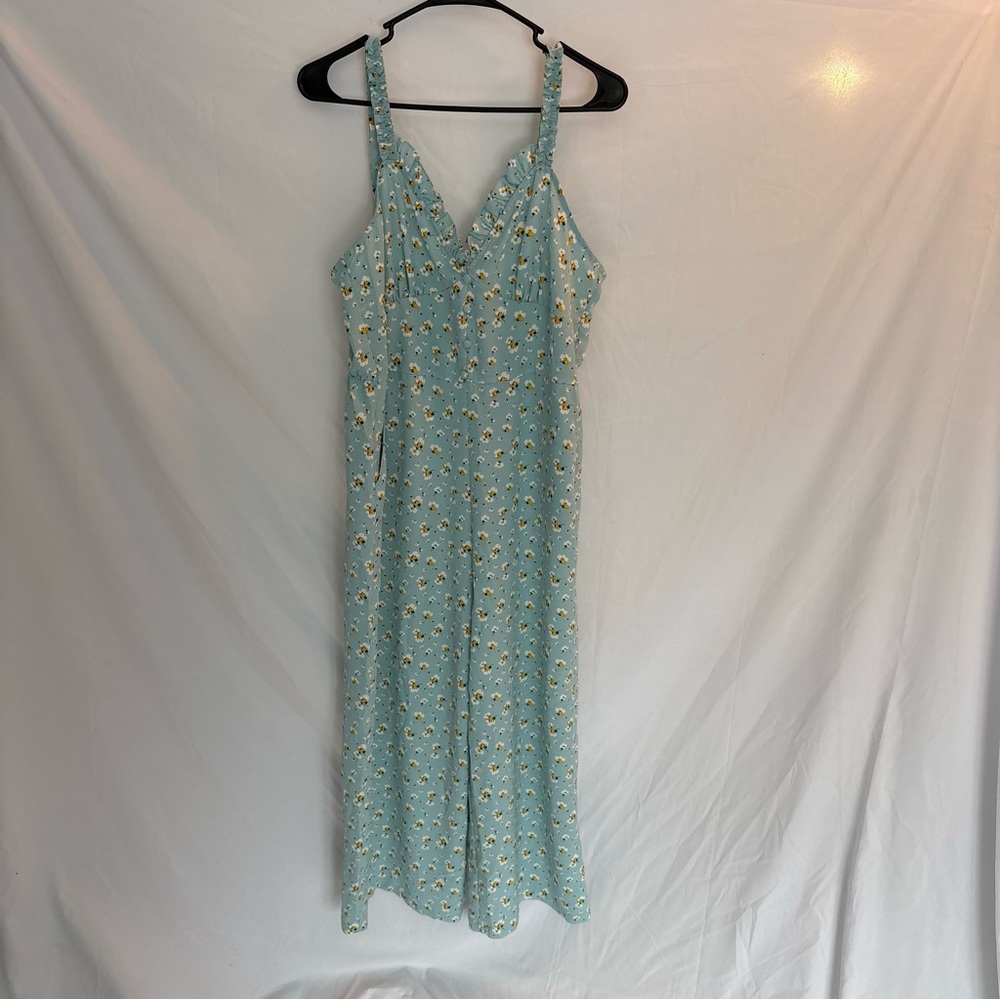 Topshop Baby Blue Girly Floral Jumpsuit Ruffled Top Pockets Sz US 10 NWT
